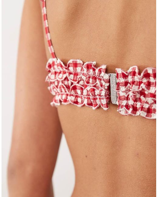 For Love & Lemons Red Alison Puff Sleeve Bikini Top Co-Ord