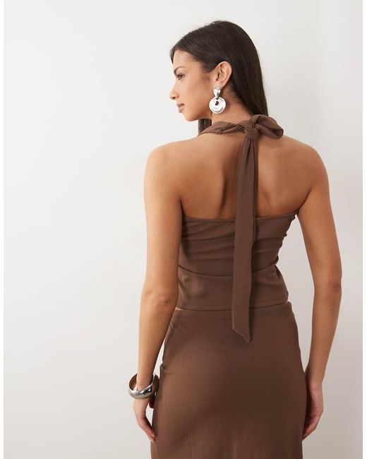 ASOS Brown Textured Crepe Halter Neck Top Co-Ord