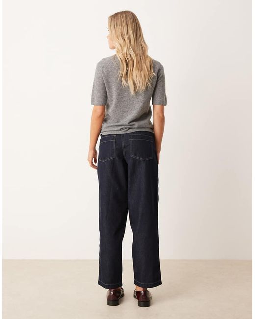 JDY Petite Blue Sansa Stitch Detail High Waisted Barrel Jeans