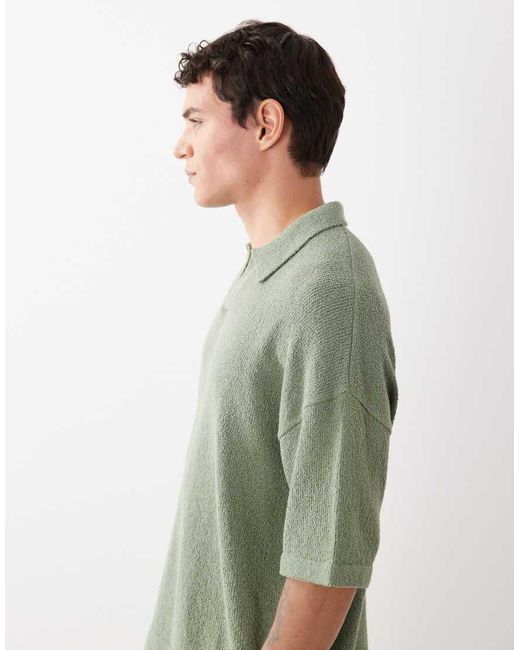 ASOS Green Oversized Co-Ord Short Sleeve Knitted Boucle Notch Neck Polo for men
