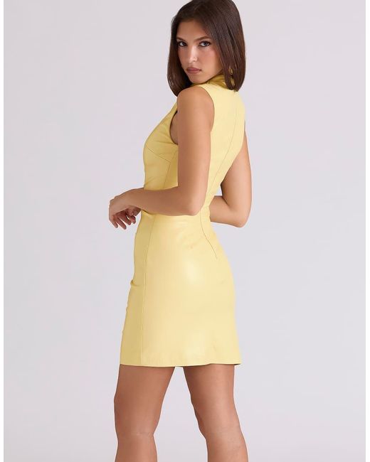 House Of Cb Yellow Maya Butter Vegan Leather Mini Dress