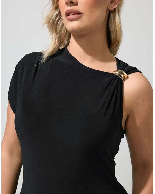 Yours Clothing Black Metal Buckle Detail Maxi Dress