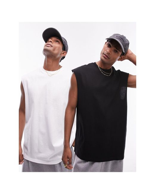 Topman Black 2 Pack Oversized Fit Sleeveless T-shirt for men