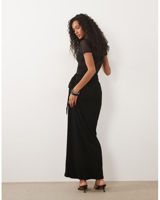 Gina Tricot Black Tie Detail Ruched Maxi Skirt