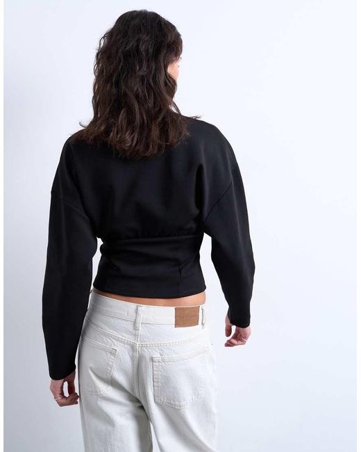 TOPSHOP Blue Interlock Corset Waist Long Sleeve Top