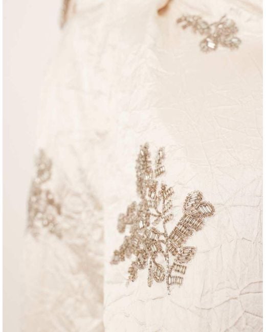ARRANGE Natural Crinkle Satin Floral Embellished Trouser Co-Ord