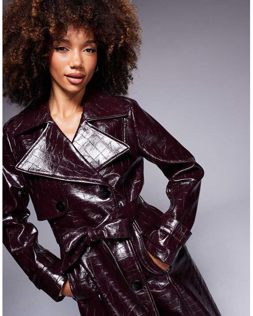 River Island Gray Croc Faux Leather Trench Coat