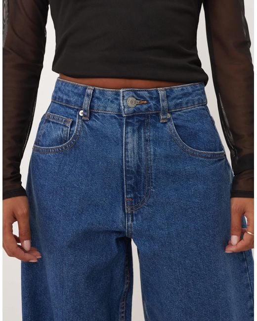 ASOS Blue Asos Design Petite High Waisted Barrel Leg Jeans