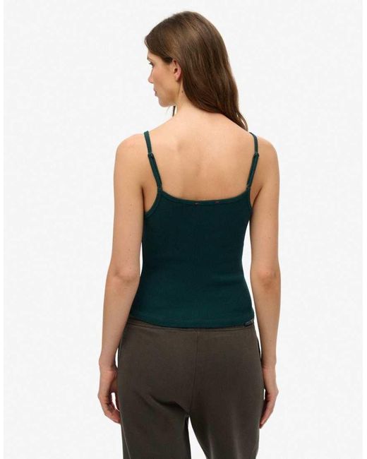 Superdry Green Athletic Essentials Embroidered Button Cami Top