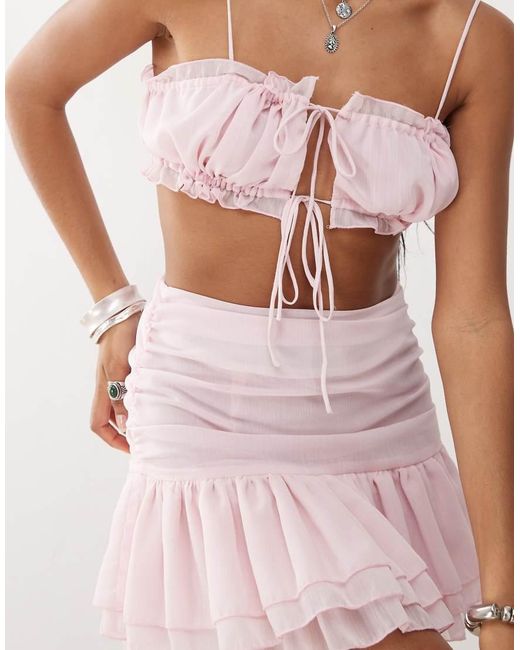 Amy Lynn Gerimpelde Cropped Top Van Co-Ord Set Met Camibandjes En Strikdetail in het Pink