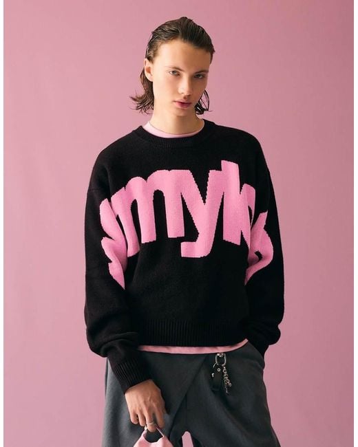 Bershka Pink Chenille Print Jumper for men