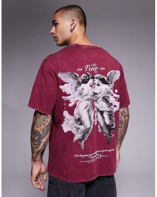 T-Shirt Oversize Bordeaux Con Stampa Sul Retro di ADPT in Red da Uomo