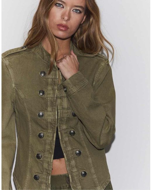 Stradivarius Green Twill Jacket With Buttons