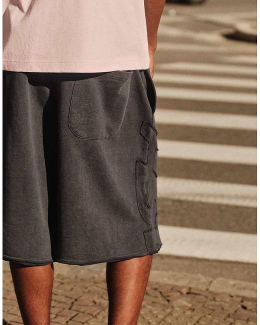 Bershka Brown Washed Fleece Bermuda Shorts With Patch for men