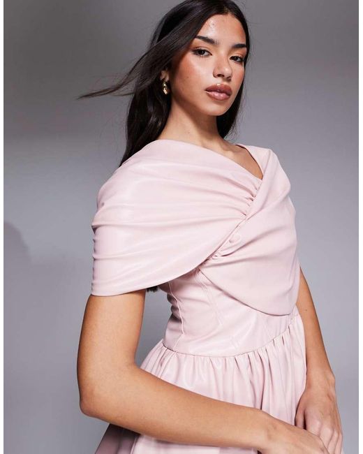 ASOS Pink Faux Leather Bardot Skater Dress