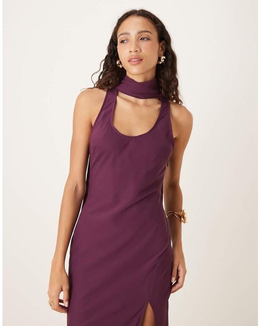 ASOS Midi Jurk Met Lage Ronde Hals En Sjaaltje in het Pink