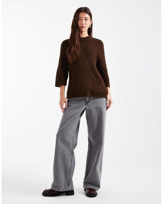 ASOS Brown Knit Sweater With Patch Pockets