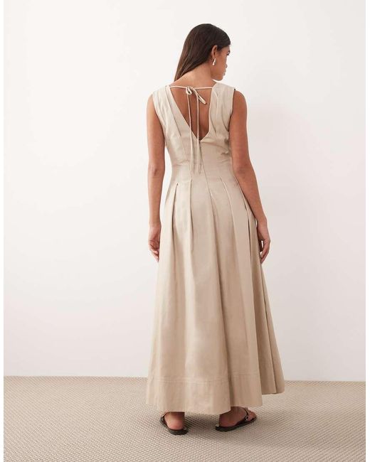ARRANGE Natural Cinched Waist Pleated Maxi Dress