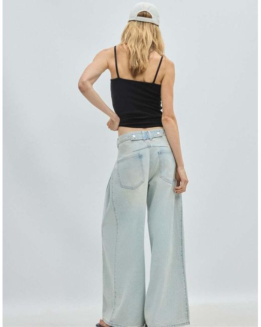 Stradivarius Blue Pleated Super Wide-leg Jeans