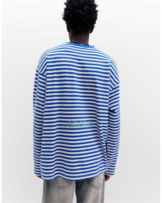 Pull&Bear Blue Long-sleeve Striped T-shirt for men