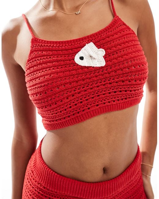 Stradivarius Red – str – gehäkeltes cropped-oberteil