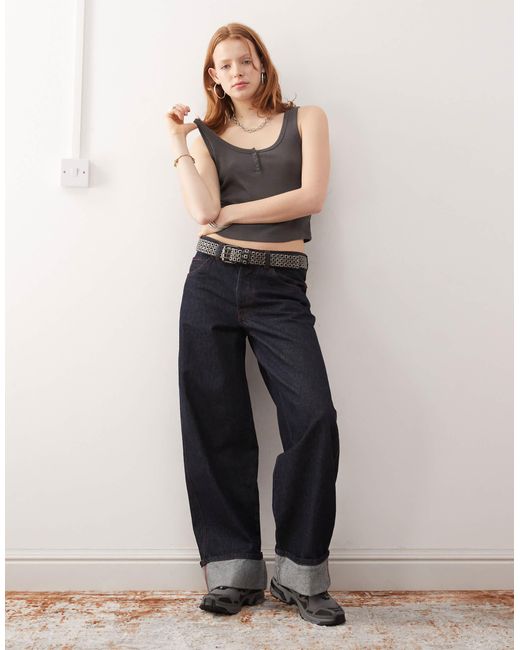 Collusion Blue Ribbed Button Cami
