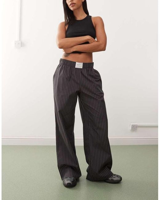 Nike Gray Stripe Poplin Wide Leg Trousers