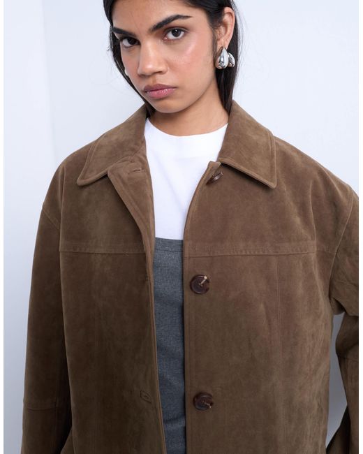 TOPSHOP Brown – premium – kastige jacke aus echtem wildleder
