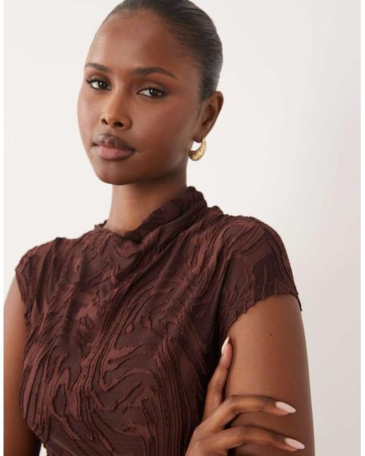 ASOS Brown Burnout Swirl High Neck Top