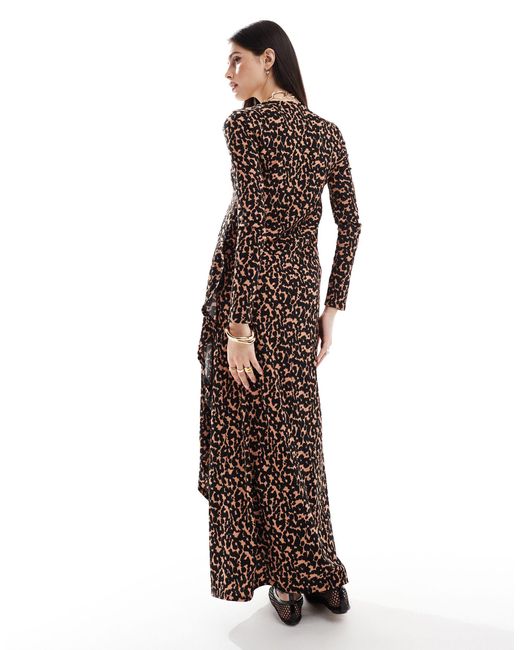 ASOS Brown Crinkle Long Sleeve Maxi Dress