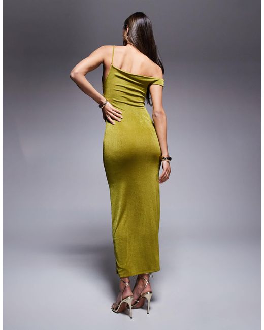 ASOS Green Fallen Shoulder With Ruching Midi Dress
