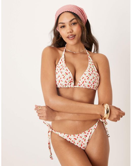 Peek & Beau Brown Fuller Bust Cherry Print Triangle Bikini Top