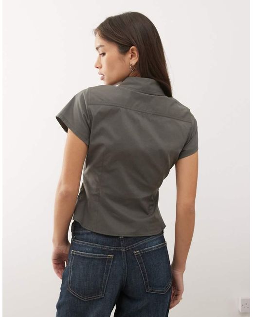 Collusion Gray Asymmetric Hem Fitted Shirt