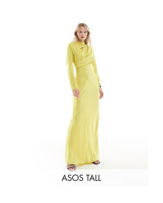 ASOS Metallic Asos Design Tall Satin Maxi Dress With Drape Bodice Detail