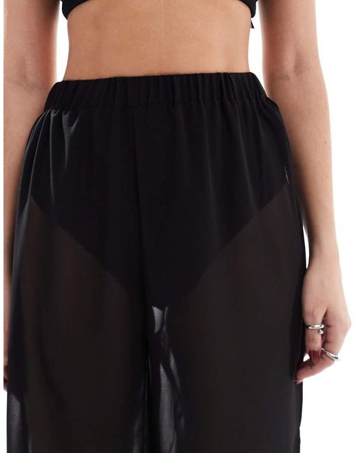 Pantaloni Da Spiaggia Trasparenti A Fondo Ampio Neri Con Spacco Laterale di Threadbare in Black