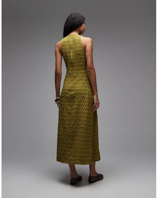 Collusion Green Fitted High Neck Midi Dress