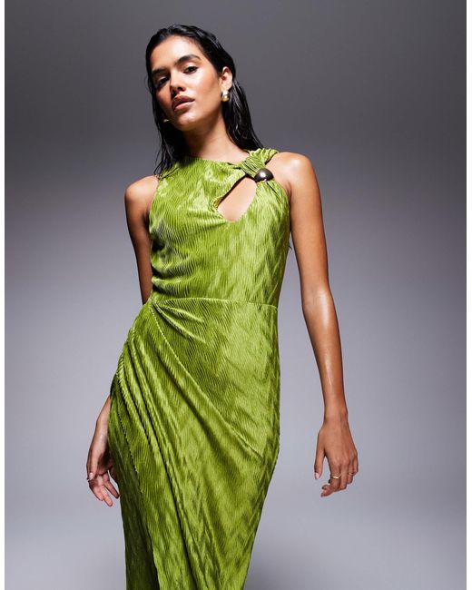 ASOS Green Sleeveless Draped And Cut Out With Trim Detail Maxi Dress