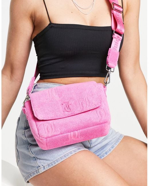 Juicy Couture Pink Monogram Jacquard Towelling Bag With Silver Metal Branding