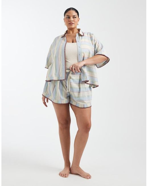 ASOS White Asos Design Curve Sasha Beach Resort Shirt Co Ord With Stitch Detail