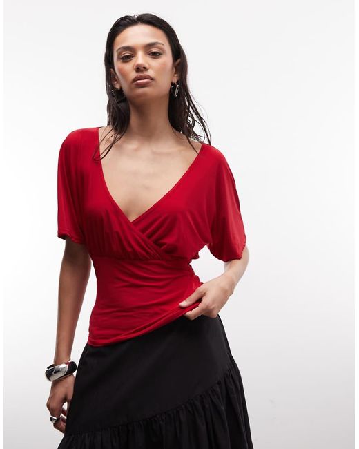 Reclaimed Vintage Red Wrap Cinch Waist Top