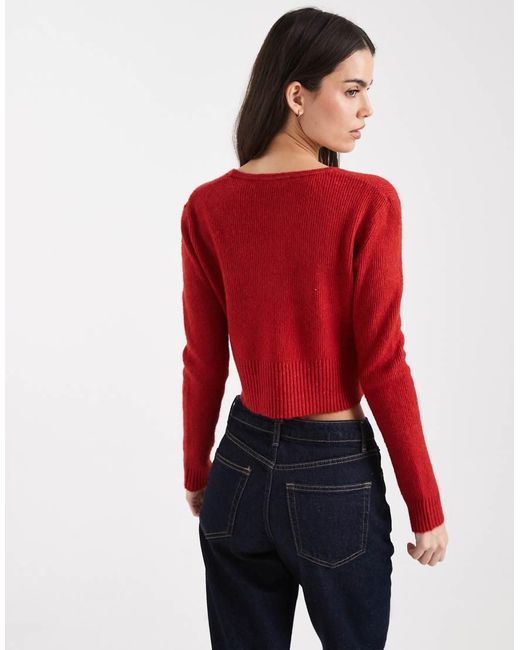Miss Selfridge Red Fluffy Cropped Cardigan