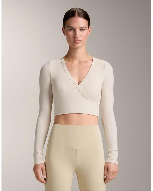 Oysho Natural Comfortlux Long Sleeve Crossover Tank Top