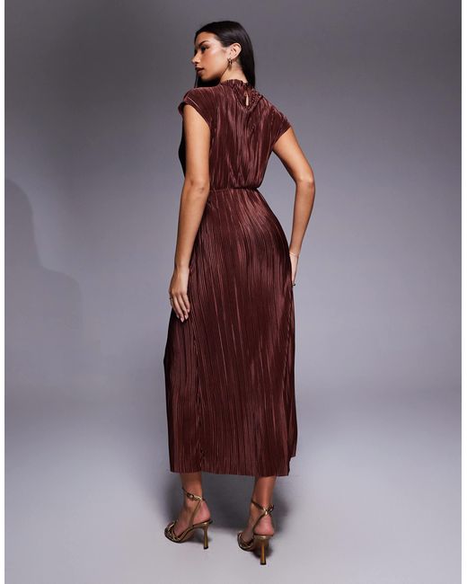 ASOS Purple Plisse High Neck Ruched Detail Midi Dress