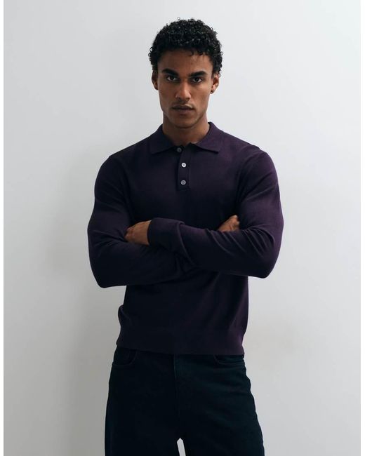 ARKET Blue Merino Wool Knitted Polo for men