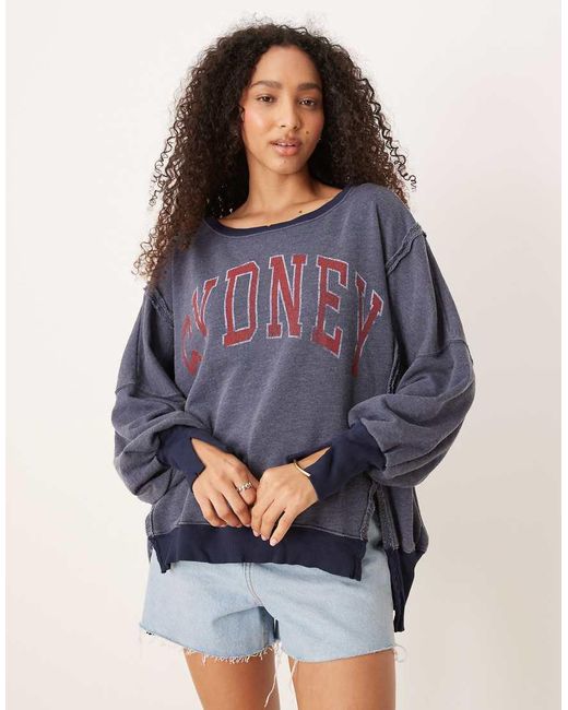 Sudadera Azul Marino Lavado Extragrande Con Estampado Gráfico "Sydney" De Free People de color Blue