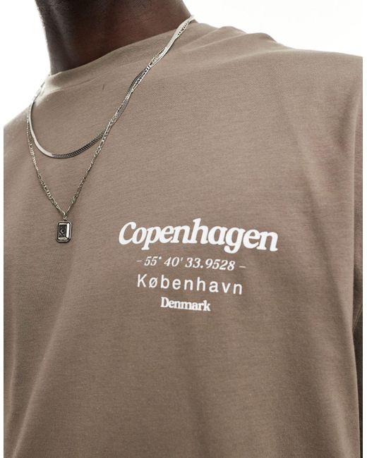 T-shirt comoda con stampa "copenhagen" sulla schiena di ASOS in Brown da Uomo
