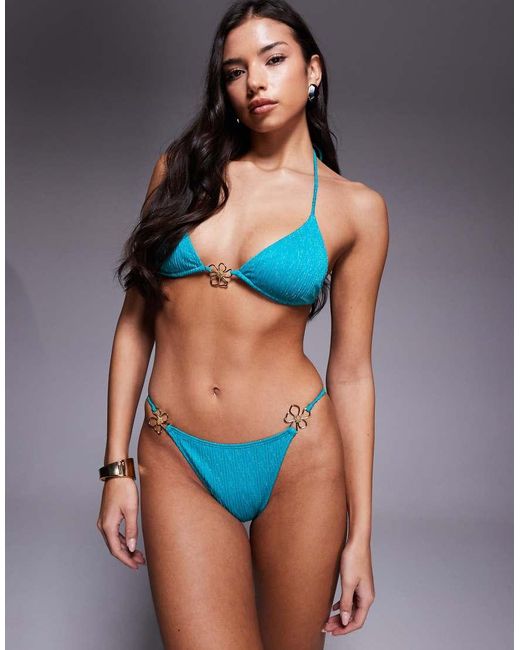 South Beach Blue Bikini Bottom With Flower Detail