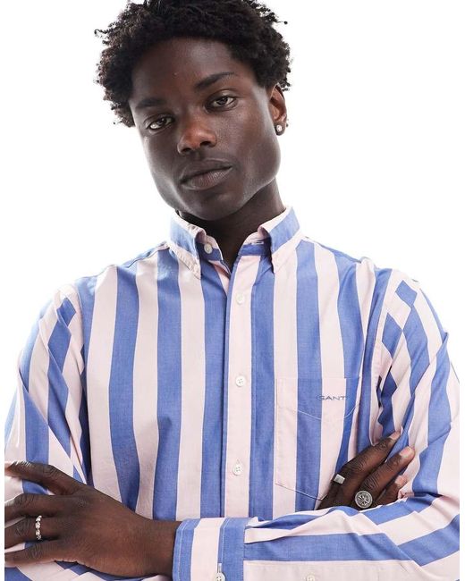 Gant Blue Logo Parasol Stripe Poplin Shirt for men