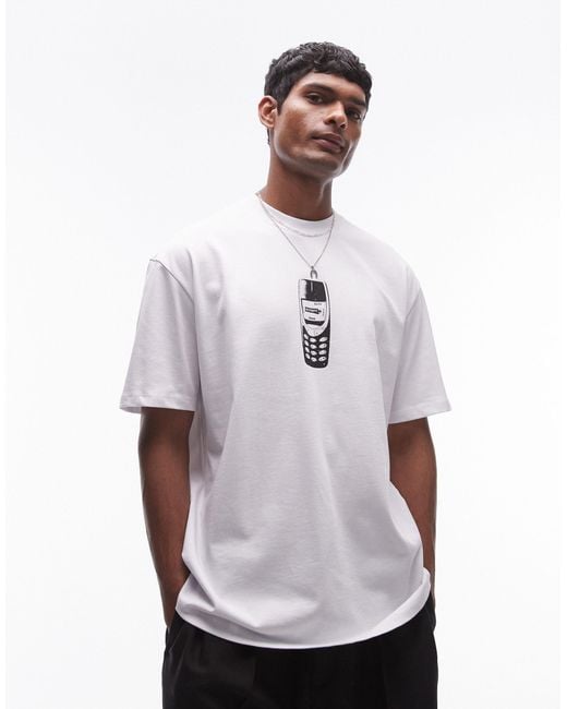 Topman White X The Streets Premium Oversized Fit T-shirt With Front And Back Mobile Phone Print for men