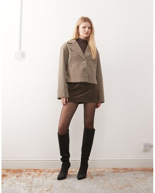 Noisy May Natural Boxy Houndstooth Jacket
